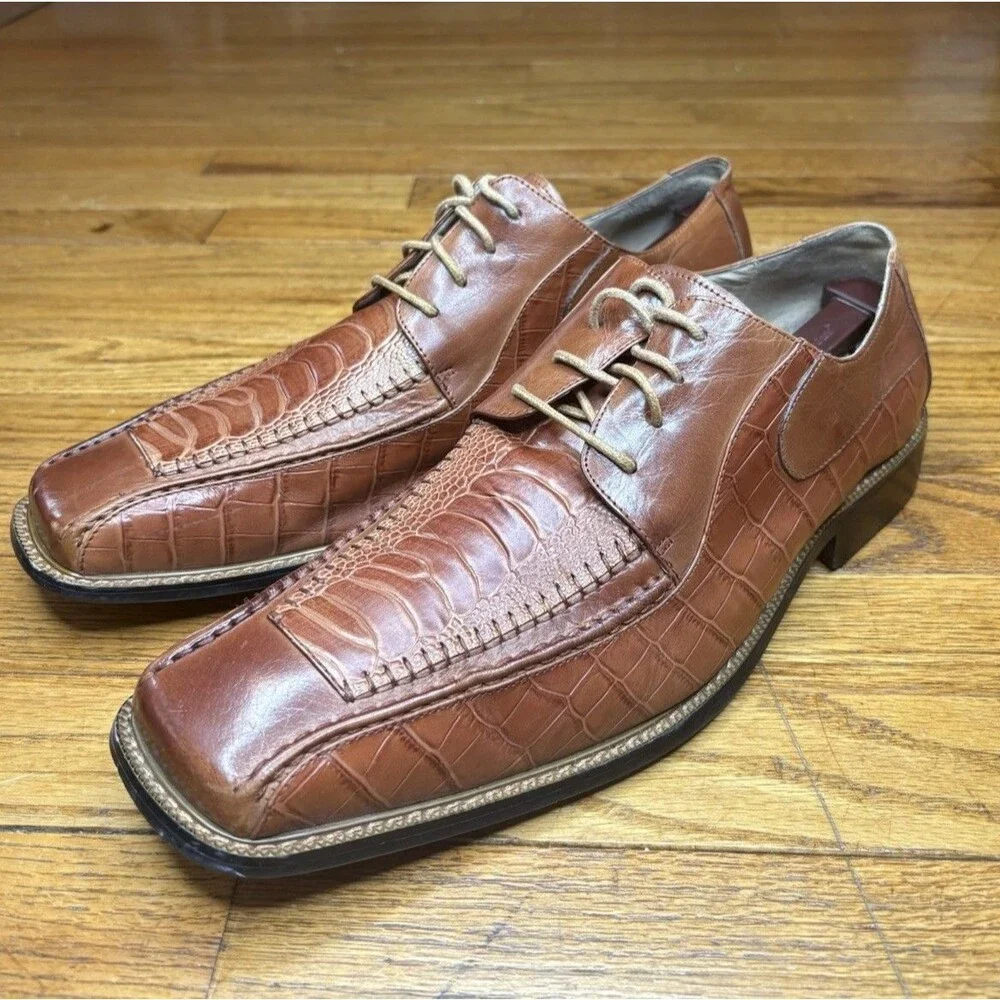 Vintage Stacy Adams Men’s Size 13 Brown Textured Croc Print Oxfords Dress Shoes